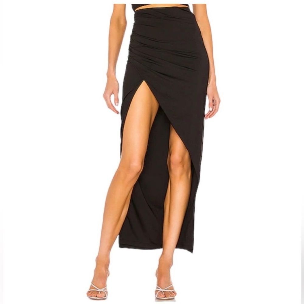Superdown Lydia Black Maxi High Slit Skirt | Size M